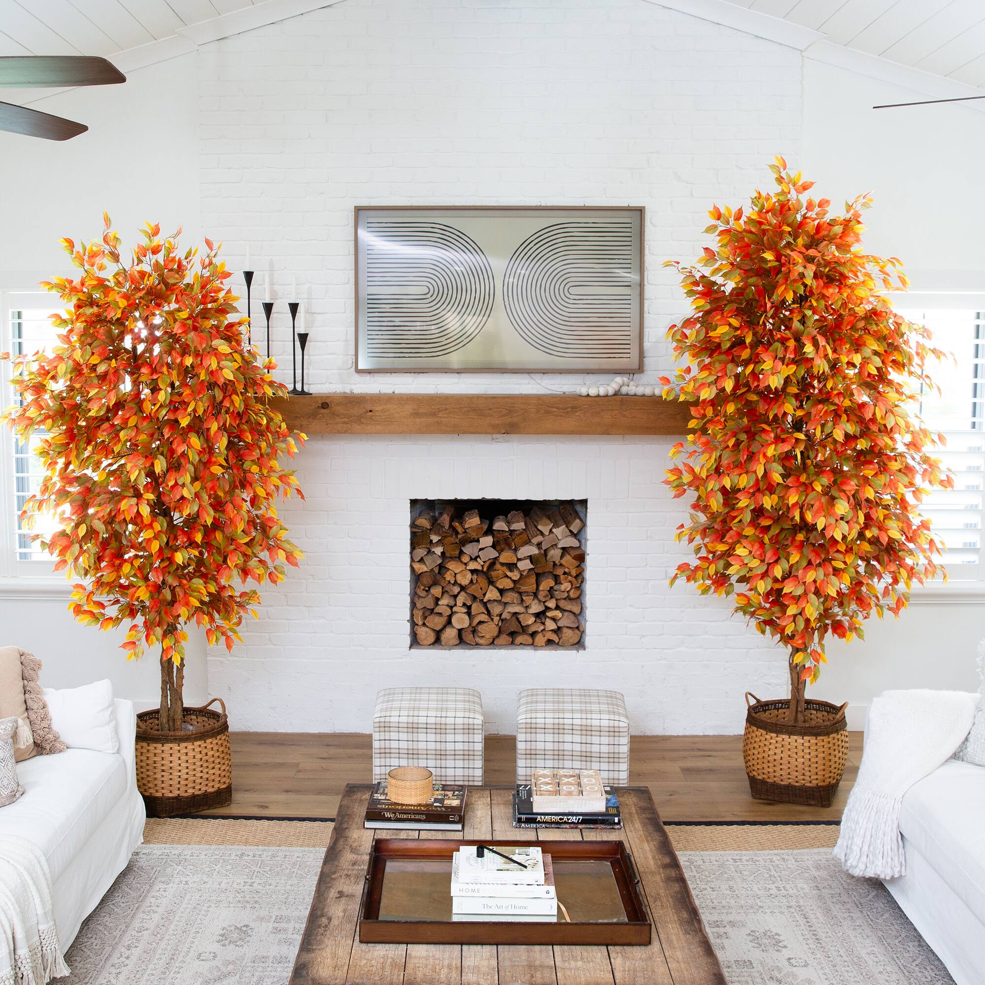 8ft. Potted Artificial Autumn Ficus Tree